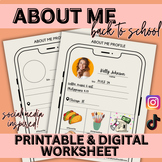 Back to School About Me Worksheet. FUN Social Media Get to