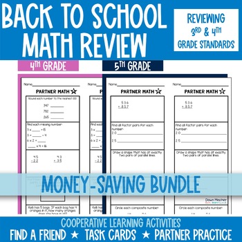 Preview of Back to School Activities 4th & 5th Grade Math Review Low Prep Printable Bundle