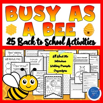 Preview of Back to School Activities All About Me Bees Themed Writing Packet Pennant