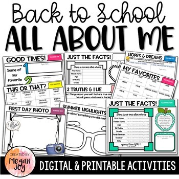Back to School Activities - All About Me Book - Printable & Digital for ...