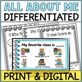 Back to School Activities All About Me - Differentiated Sp