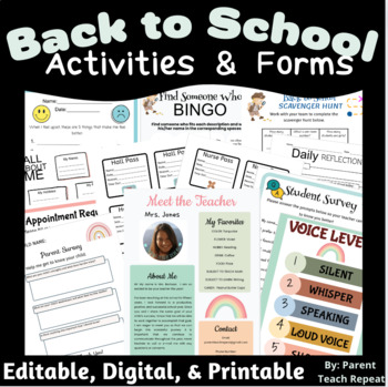 Preview of Back to School Activities | Class & Parent Forms | Meet the Teacher Open House