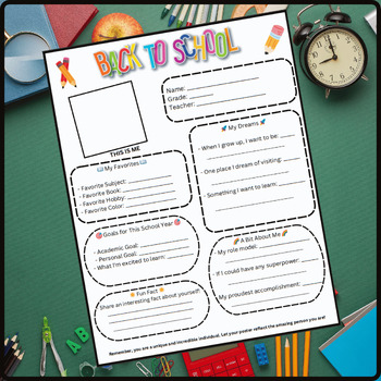 Back to School Activities First Week of School All About Me Poster