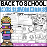 Back to School Activities  First Week of School Math & Reading