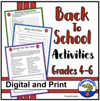 Preview of Back to School Activities Grades 4 - 6 First Week of School