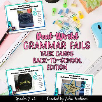 Preview of Real-World Grammar Fails, Back-to-School Proofreading Task Cards