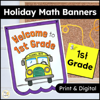 Preview of Back to School Activities - Holiday Math Banner - 1st Grade Review Worksheets
