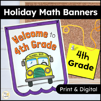 Preview of Back to School Activities - Holiday Math Banner - 4th Grade Review Worksheets