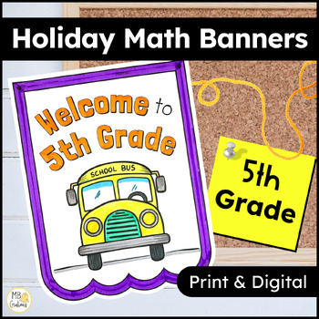Preview of Back to School Activities - Holiday Math Banner - 5th Grade Review Worksheets