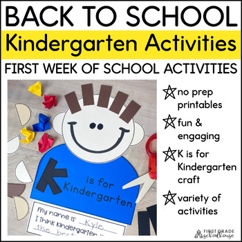 Preview of Back to School Kindergarten Activities & Craft – First Week of Kindergarten