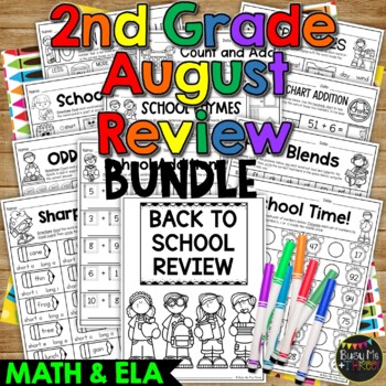 Preview of Back to School Activities Math ELA Review BUNDLE 2nd Grade No Prep Worksheets