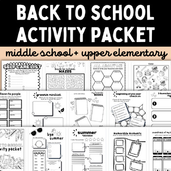 Preview of Back to School Activities Packet Middle School Early Finishers First Week