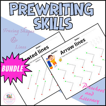 Preview of Back to School Prewriting Skills, Tracing Lines, Shapes, Numbers, Letters BUNDLE
