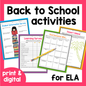 Preview of Back to School Activities for ELA First Day of School Ideas Middle School