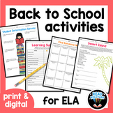 Back to School Activities for ELA First Day of School Idea