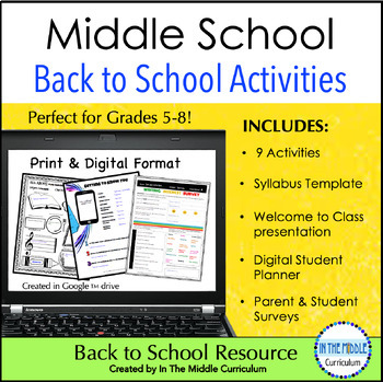 Preview of Back to School Activities for Middle School