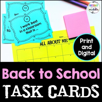 Preview of Back to School Activities for Middle School - Task Cards - Print and Digital