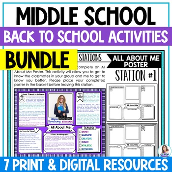 Preview of Back to School Activities for Middle School - Writing Activities - Goal Setting