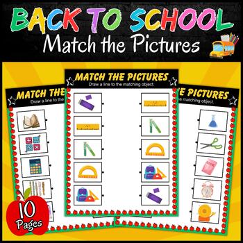 Preview of Back to School Activity | 10 Printable Matching Worksheets, Match Morning Work