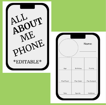 Preview of Back to School Activity: All About Me Cell Phone