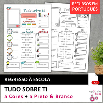Preview of Back to School Activity | All About You Worksheet in Portuguese (Tudo Sobre Ti)