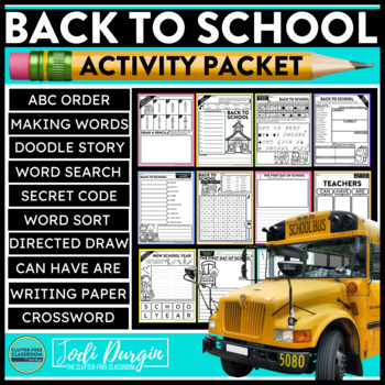 Preview of Back to School Activity Packet Word Search First Day of School Morning Work 