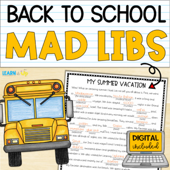 Preview of Back to School Activity | Parts of Speech | Mad Libs