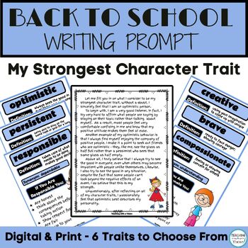 Preview of Back to School Activity Beginning of Year Opinion Writing Prompt Character Trait