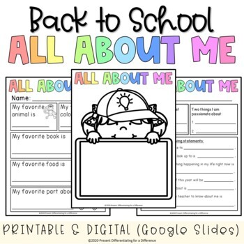 Preview of Back to School Activity l All About Me Worksheets l DIGITAL & PRINTABLE