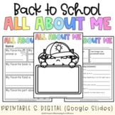 Back to School Activity l All About Me Worksheets l DIGITA