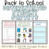 Back to School Activity l Differentiated Student Surveys l