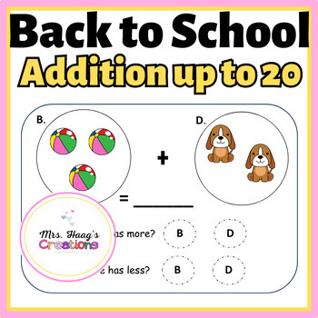 Preview of Back to School Addition Up To 20 Math Facts Fluency Game With Visuals