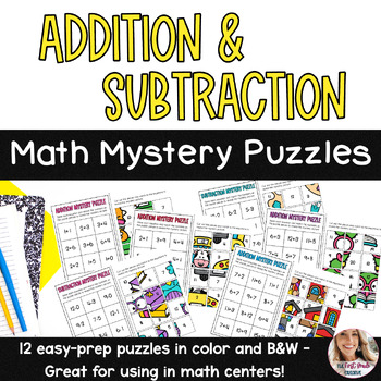 Back to School Addition and Subtraction Mystery Puzzles Math Activities