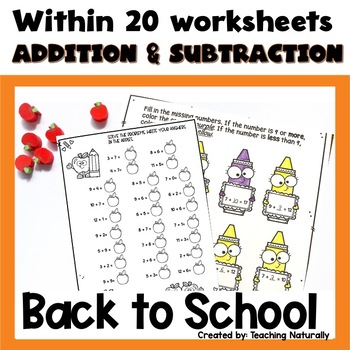 Preview of Back to School Addition and Subtraction within 20 Worksheets 