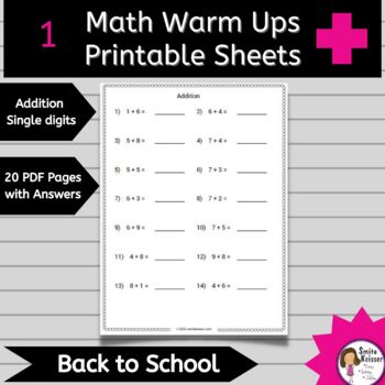 Preview of Back to School, Additions, Single Digits Math Drills, Warm ups, Printables