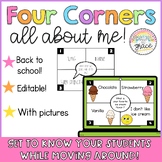 All About Me Four Corners Back to School Game