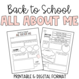 Back to School "All About Me" ELA No Prep Activity  |  Dig