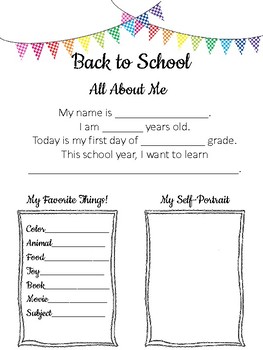 FREE Back to School All About Me First Day Activity by Primary with Ms Paul