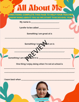 Back to School All About Me Info Sheet by JessInWonderland | TPT