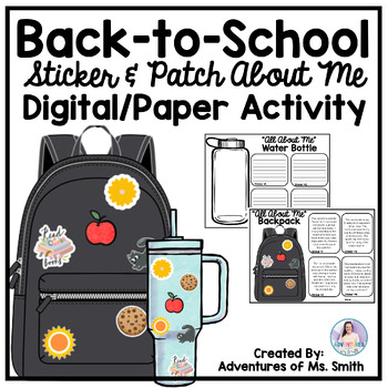 Preview of Back-to-School "All About Me" Sticker/Patch Activity (Stanley Cup, Hydroflask)
