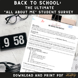Back to School "All About Me" Student Survey Middle to Hig