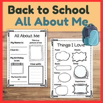 Back to School All About Me Worksheets with Favorite Things and Picture ...