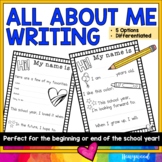 Back to School All About Me Writing Pages . 5 differentiat