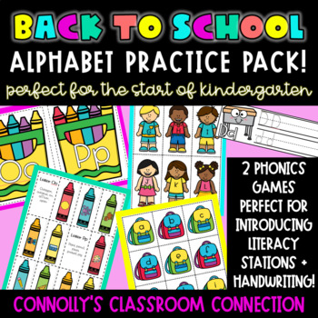Preview of Back to School Alphabet Practice Pack! Literacy Station Phonics + Handwriting!