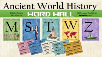 Preview of Back to School Ancient World History Word Wall Posters Editable Vocabulary Words