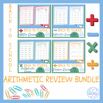 Preview of Back to School Arithmetic Review Worksheets Bundle