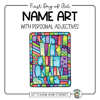 Preview of Back to School Art Lesson • Name Art • Adjectives • with Patterns