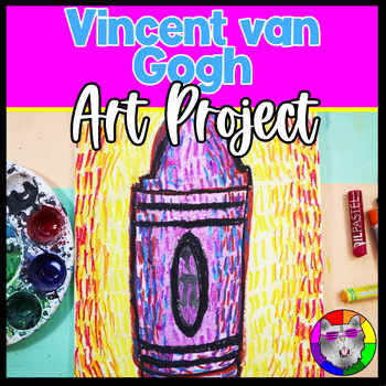 Preview of Back to School Art Lesson, Van Gogh Crayon Artwork Grades 1-3