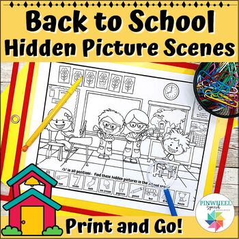 Preview of Back to School Articulation Hidden Picture Scenes Print and Go Speech Therapy