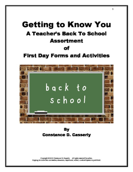 Preview of Back to School Assortment - First Day Forms and Activities